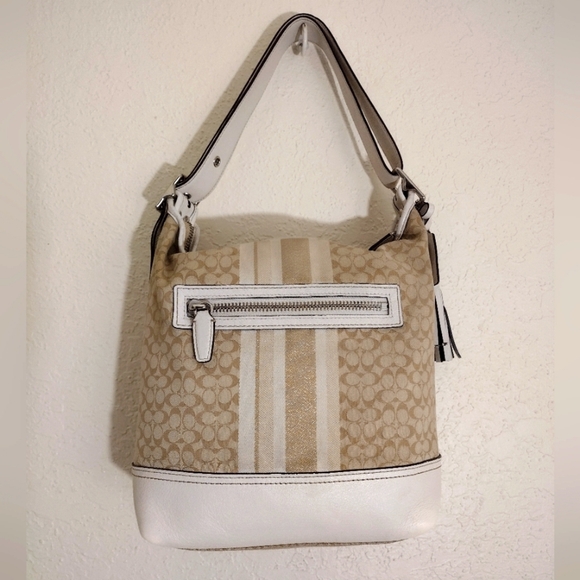 COACH LEGACY Khaki Ivory Signature Glitter Stripe Convertible Duffle Bag - Picture 8 of 11